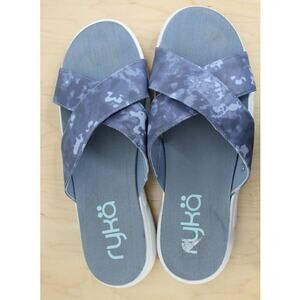 Ryka Criss Malin Cross Blue and Gray Slide Women's Sandals‎ Size 11